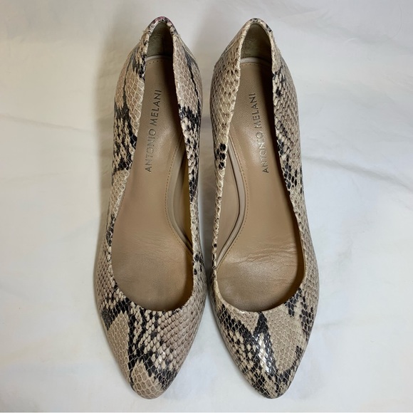 Antonio Melani Paton snake reptile python print leather pump heels 9.5 neutral - Picture 5 of 16